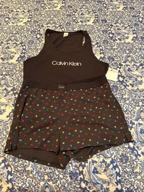 Calvin Klein Black Logo Tank with Black Multicolor Dot Shorts